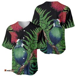 New Zealand Tui Bird Christmas Baseball Jersey Shirt Maori Fern Mix Pohotukawa
