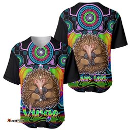 Personalised Australia Virgo Echidna Zodiac Baseball Jersey Shirt Auz Astrology Aboriginal Rainbow