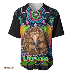 Personalised Australia Virgo Echidna Zodiac Baseball Jersey Shirt Auz Astrology Aboriginal Rainbow