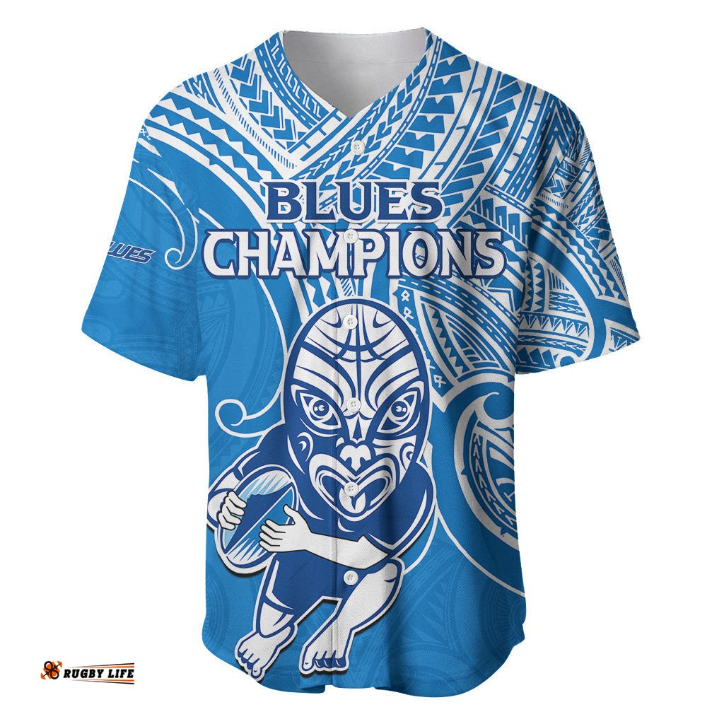 Custom Text And Number Blues Super Rugby Baseball Jersey Shirt Kahurangi Go Champions