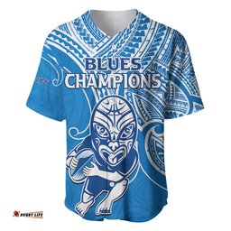 Custom Text And Number Blues Super Rugby Baseball Jersey Shirt Kahurangi Go Champions