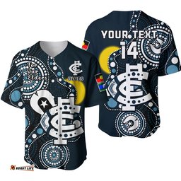 Custom Text And Number Carlton Football NAIDOC Baseball Jersey Shirt Blues For Our Elders Indigenous Art Ver.01