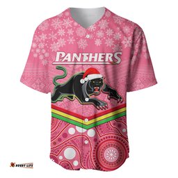 Custom Panthers Rugby Christmas Baseball Jersey Shirt Merry Xmas Mix Aboriginal Art Pink Version