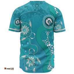 Australia Turtles Aboriginal Baseball Shirt - Indigenous Dot Turtles In The Ocean (Sapphire) Baseball Shirt