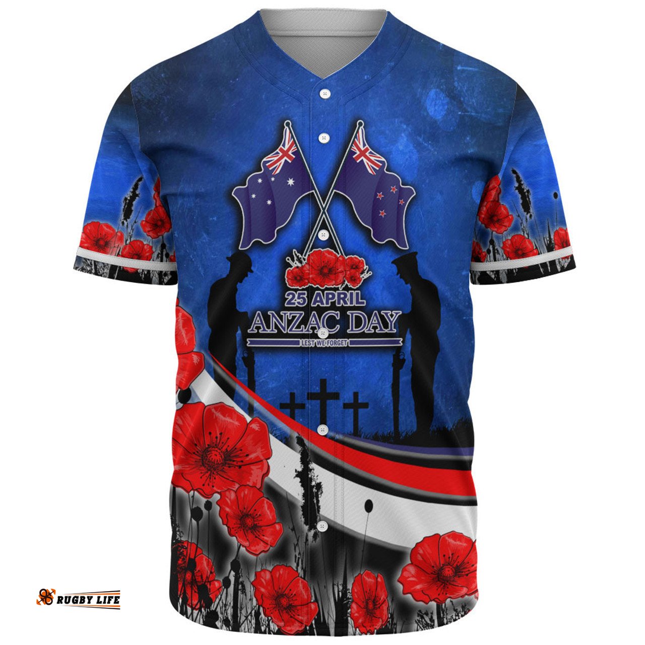 Australia Baseball Shirt - Anzac Day NZ Australia Poppies Flowers