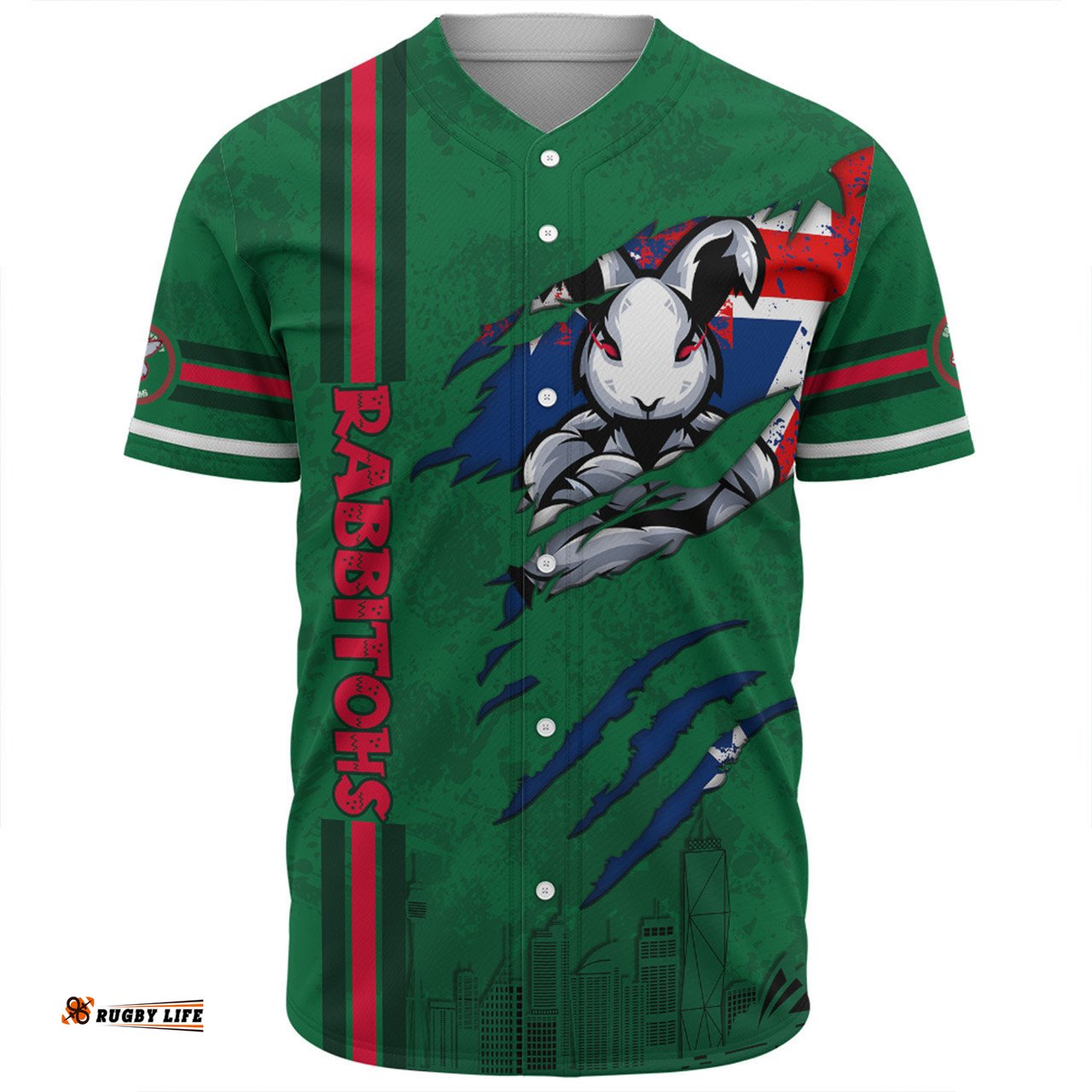 South Sydney Rabbitohs Baseball Shirt - Happy Australia Day Flag Scratch Style