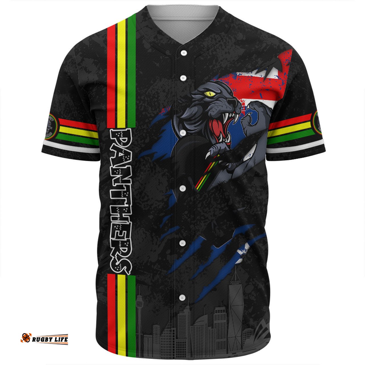 Penrith Panthers Baseball Shirt - Happy Australia Day Flag Scratch Style
