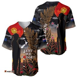 New Zealand ANZAC Day Baseball Jersey Shirt Lest We Forget Silver Fern With Camouflage