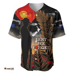 New Zealand ANZAC Day Baseball Jersey Shirt Lest We Forget Silver Fern With Camouflage