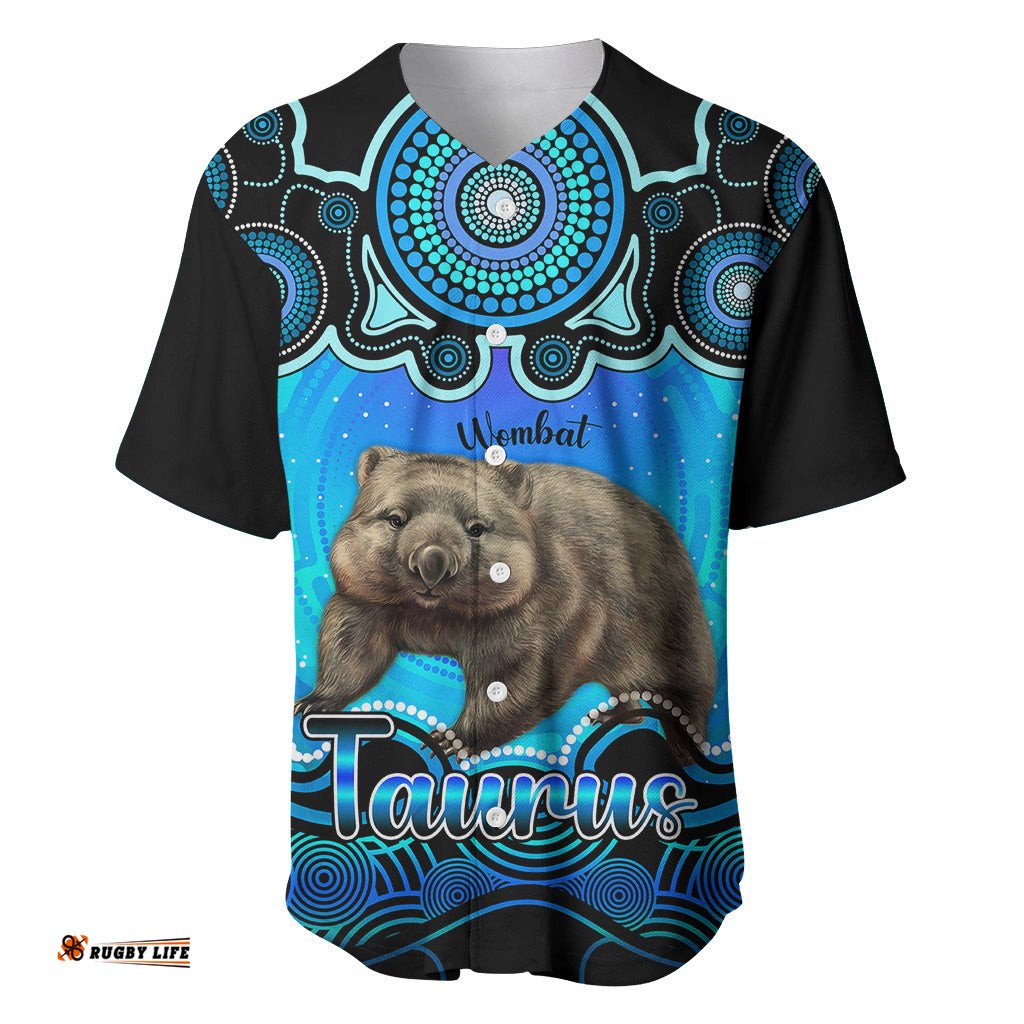 Personalised Australia Taurus Wombat Zodiac Baseball Jersey Shirt Auz Astrology Aboriginal Aqua