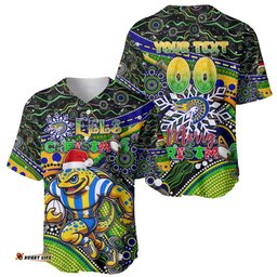 Merry Christmas Eels Baseball Jersey Shirt Aboriginal Santa Rugby Mascot Parramatta