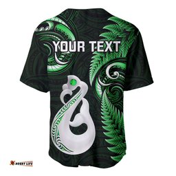 Personalised New Zealand Baseball Jersey Shirt Aotearoa Silver Fern With Manaia Maori Unique Green