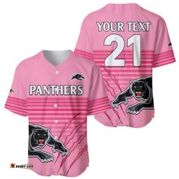 Custom Text And Number Penrith Panthers Rugby Baseball Jersey Shirt Authentic Permiers Pink Version