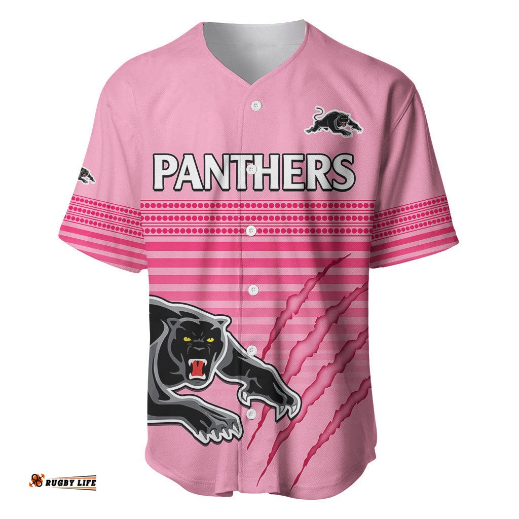 Custom Text And Number Penrith Panthers Rugby Baseball Jersey Shirt Authentic Permiers Pink Version