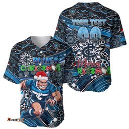Merry Christmas AFL Carlton Blues Baseball Jersey Shirt Aboriginal Santa Football Mascot