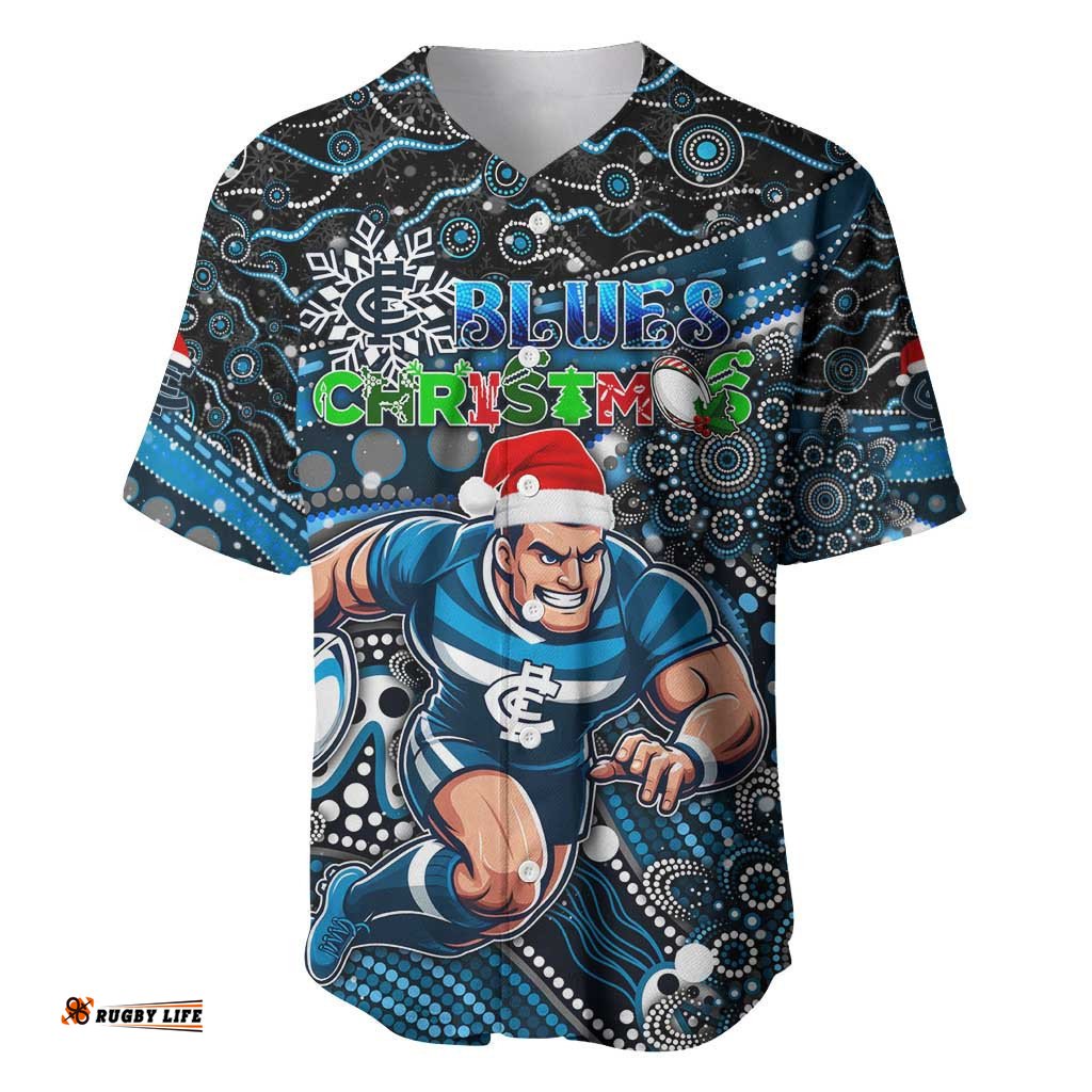 Merry Christmas AFL Carlton Blues Baseball Jersey Shirt Aboriginal Santa Football Mascot