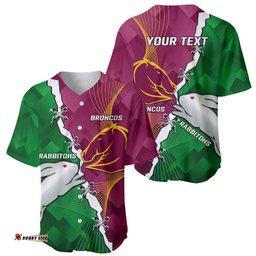 Personalised Broncos And Rabbitohs Baseball Jersey Shirt 2024 Together Dynamic Style