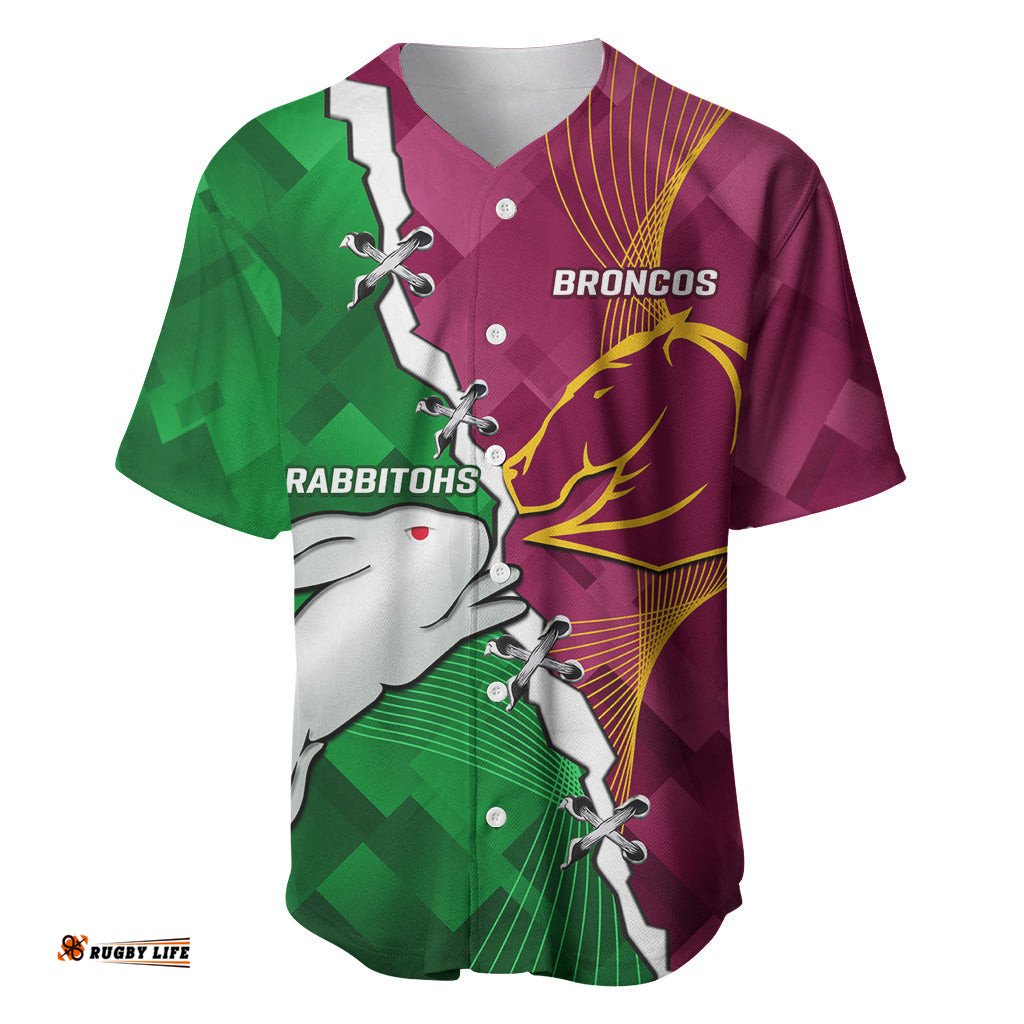 Personalised Broncos And Rabbitohs Baseball Jersey Shirt 2024 Together Dynamic Style