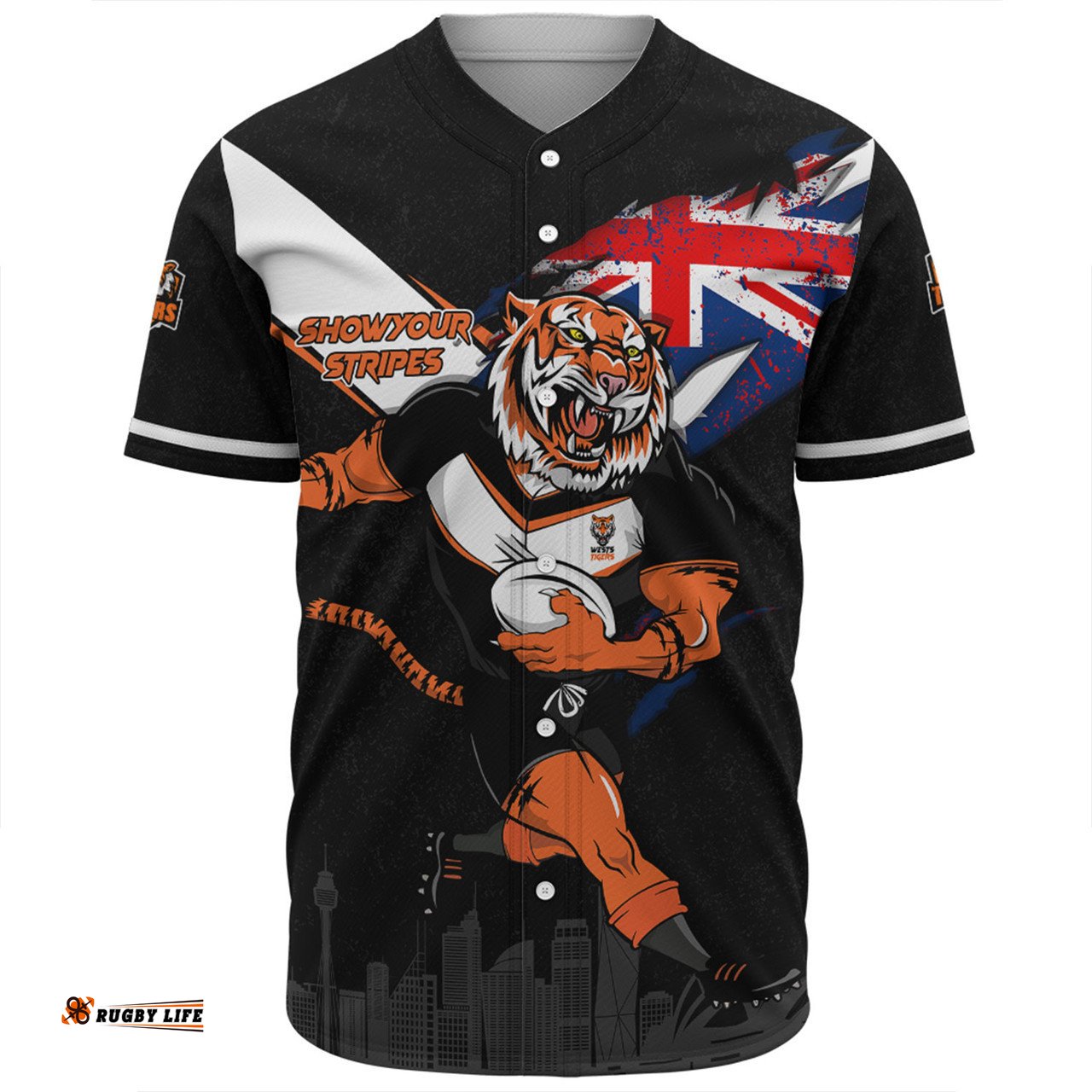 Wests Tigers Baseball Shirt Custom For Die Hard Fan Australia Flag Scratch Style