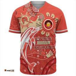 Redcliffe Dolphins Baseball Shirt Aboriginal Indigenous Naidoc Week Dreamtime Dot Painting With Flag