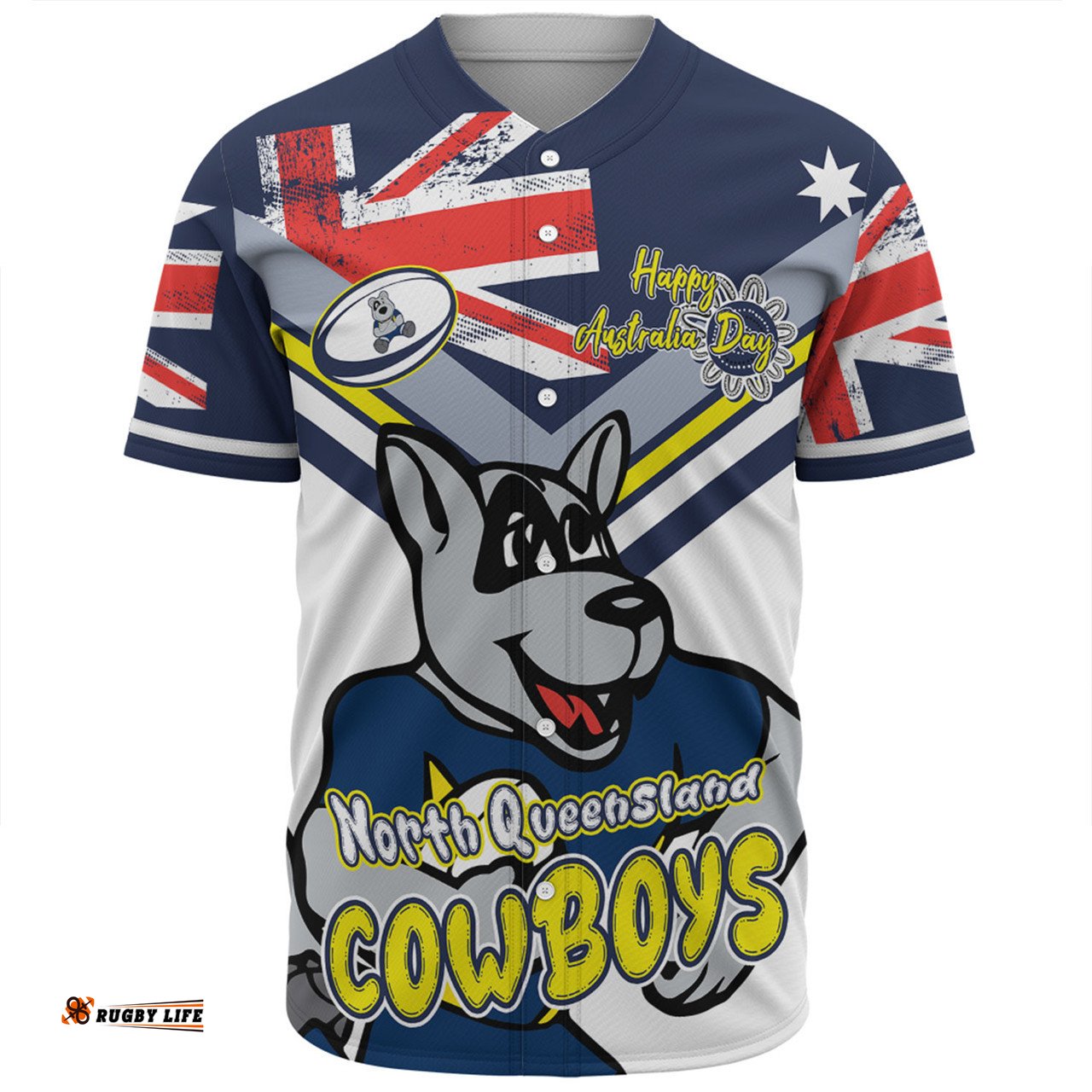 North Queensland Cowboys Baseball Shirt - Happy Australia Day We Are One And Free V2