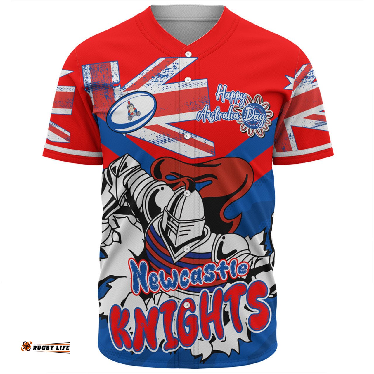 Newcastle Knights Baseball Shirt - Happy Australia Day We Are One And Free
