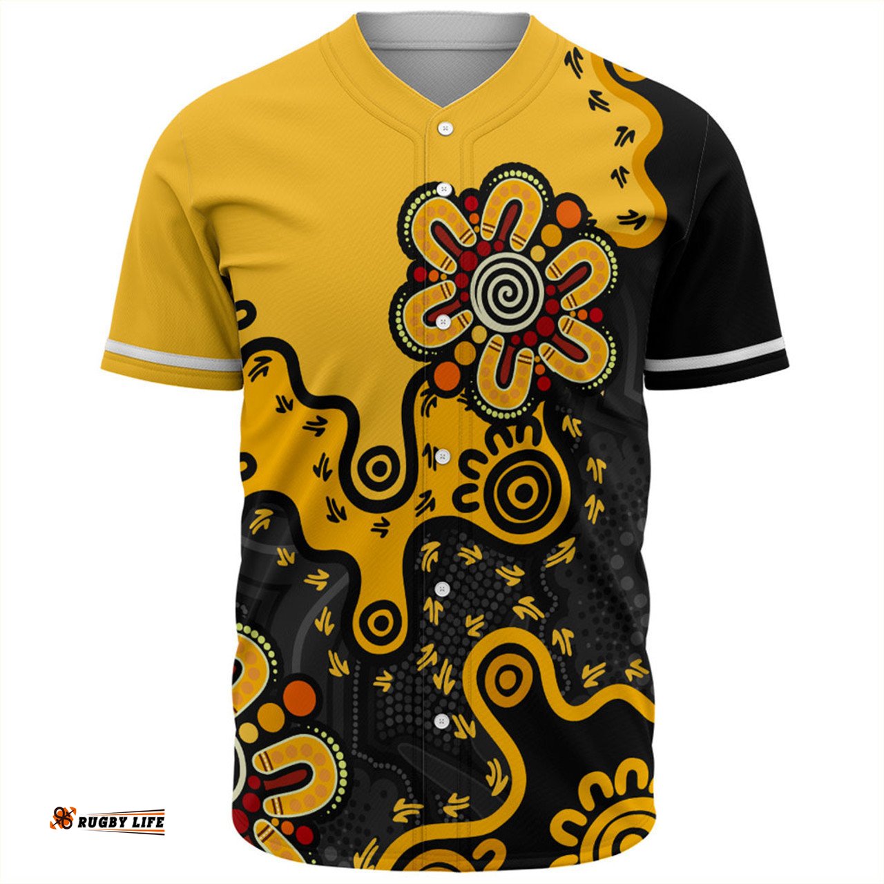 Australia Baseball Shirt Aboriginal Style Of Background Yellow