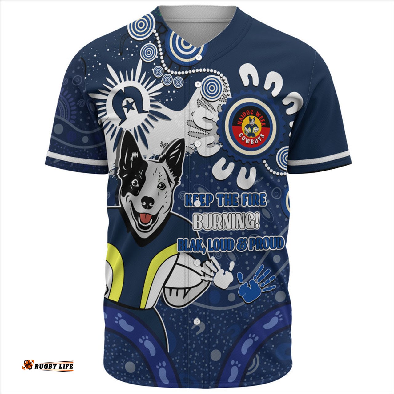 North Queensland Cowboys Baseball Shirt Aboriginal Indigenous Naidoc Week Dreamtime Dot Painting With Flag