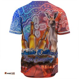 Australia Kangaroo Aboriginal Camping Custom Baseball Shirt - Aussie Outback Camping with Beer Baseball Shirt