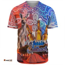 Australia Kangaroo Aboriginal Camping Custom Baseball Shirt - Aussie Outback Camping with Beer Baseball Shirt