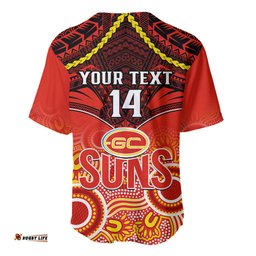 Personalised Gold Coast Football Baseball Jersey Shirt Suns Aboriginal Mix Polynesian Pattern