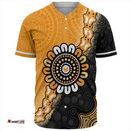 Australia Baseball Shirt Aboriginal Indigenous Dot Painting Half People Setting Symbols