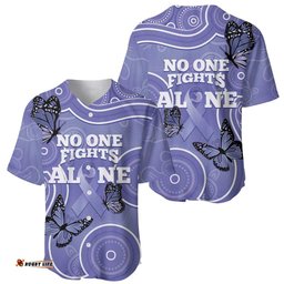 Australia Stomach Cancer Awareness Baseball Jersey Shirt No One Fights Alone Aboriginal Art