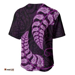 Purple New Zealand Paisley Silver Fern Baseball Jersey Shirt Aotearoa Maori