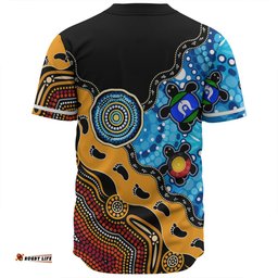 Australia Baseball Shirt Aboriginal Inspired River And Land Style Of Dot Painting