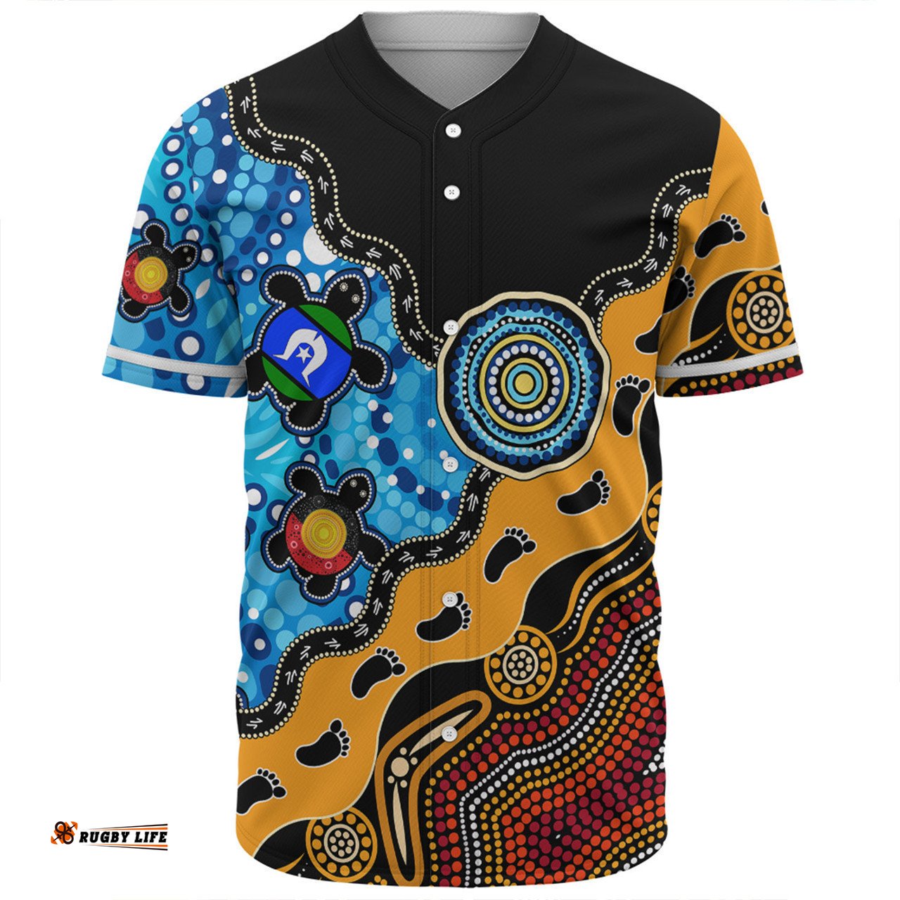Australia Baseball Shirt Aboriginal Inspired River And Land Style Of Dot Painting