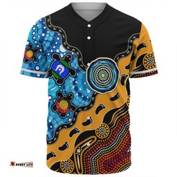 Australia Baseball Shirt Aboriginal Inspired River And Land Style Of Dot Painting