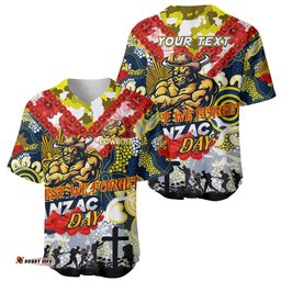 Personalised Cowboys ANZAC Day Baseball Jersey Shirt Aboriginal Rising Sun