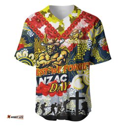 Personalised Cowboys ANZAC Day Baseball Jersey Shirt Aboriginal Rising Sun