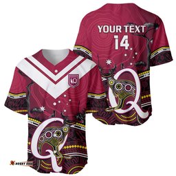 Personalised QLD Maroons Rugby Baseball Jersey Shirt Go Queensland Kangaroo Indigenous