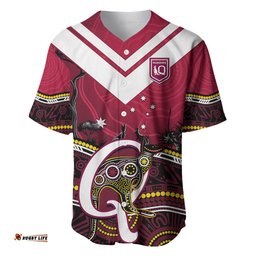 Personalised QLD Maroons Rugby Baseball Jersey Shirt Go Queensland Kangaroo Indigenous