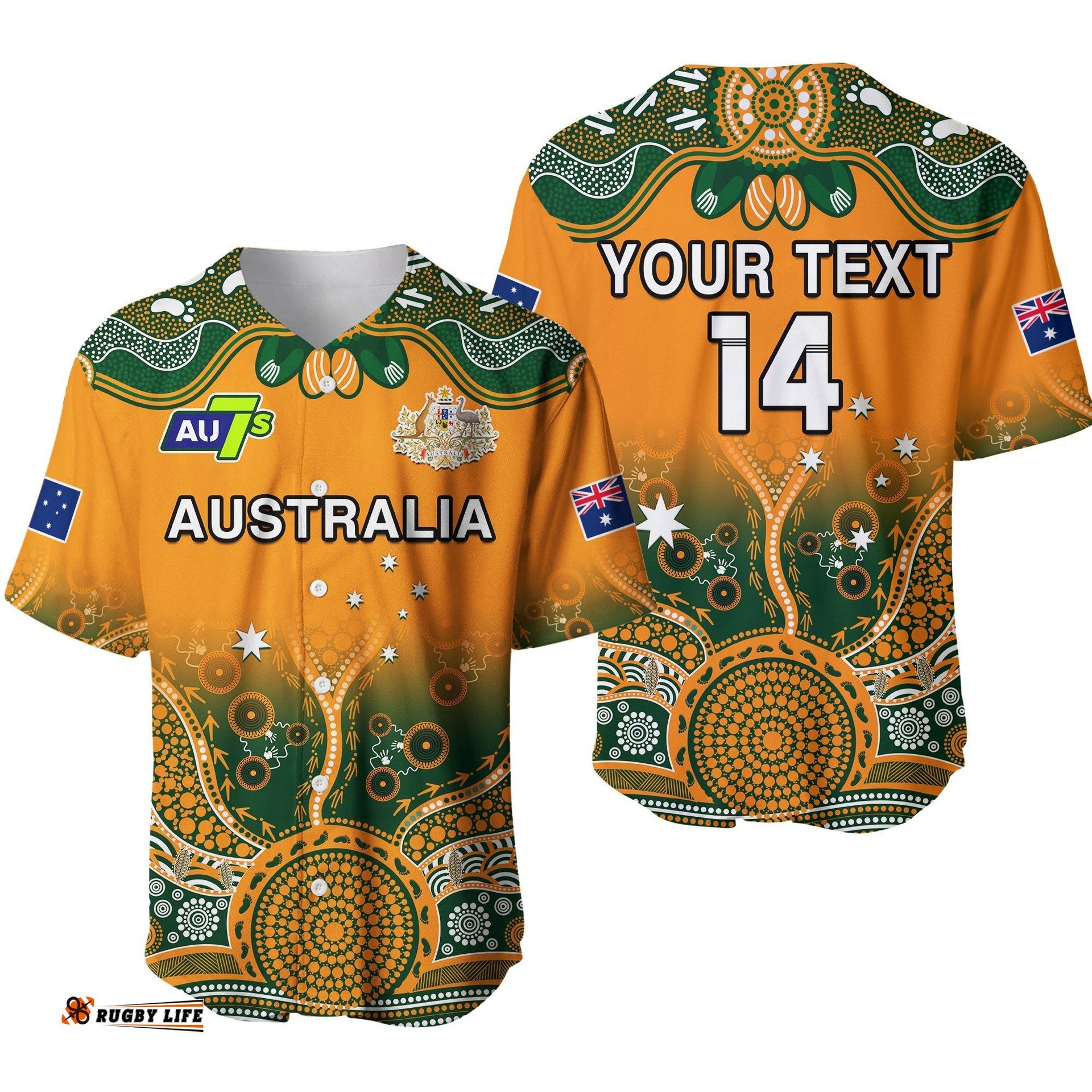 Custom Text And Number Australia Rugby Baseball Jersey Shirt Aussie Sevens Original Indigenous Ver.01