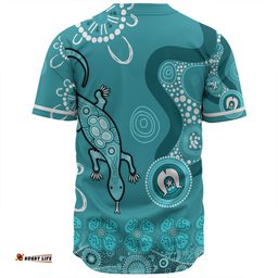Australia Goanna Aboriginal Baseball Shirt - Indigenous Dot Goanna (Teal Blue) Baseball Shirt