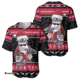 New Zealand Santa Tiki Christmas Baseball Jersey Shirt Meri Kirihimete