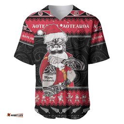 New Zealand Santa Tiki Christmas Baseball Jersey Shirt Meri Kirihimete