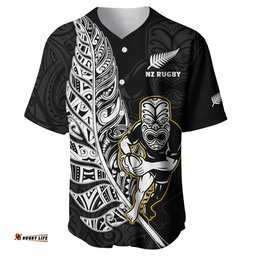 Custom Text And Number New Zealand Silver Fern Rugby Baseball Jersey Shirt All Black Maori Version Black