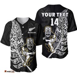 Custom Text And Number New Zealand Silver Fern Rugby Baseball Jersey Shirt All Black Maori Version Black
