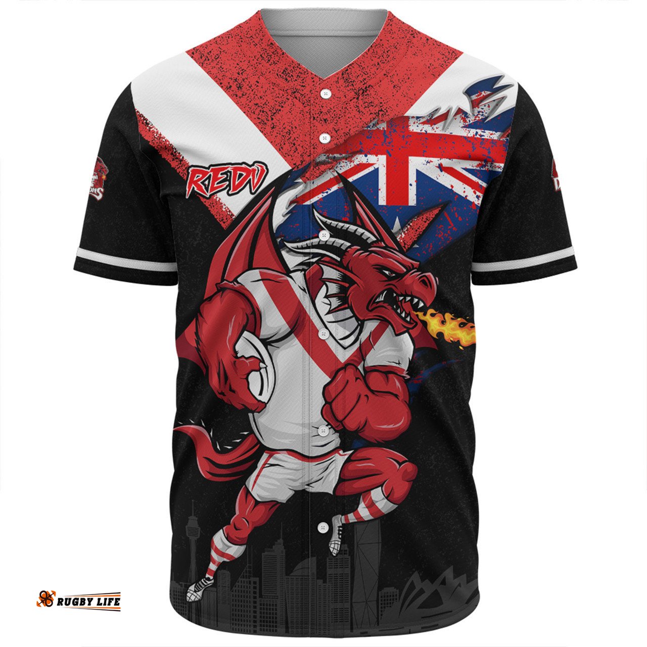 St. George Illawarra Dragons Baseball Shirt Custom For Die Hard Fan Australia Flag Scratch Style
