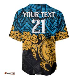 Custom Titans Rugby Baseball Jersey Shirt GLD Hibiscus and Turtle With Polynesian Pattern