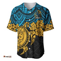Custom Titans Rugby Baseball Jersey Shirt GLD Hibiscus and Turtle With Polynesian Pattern